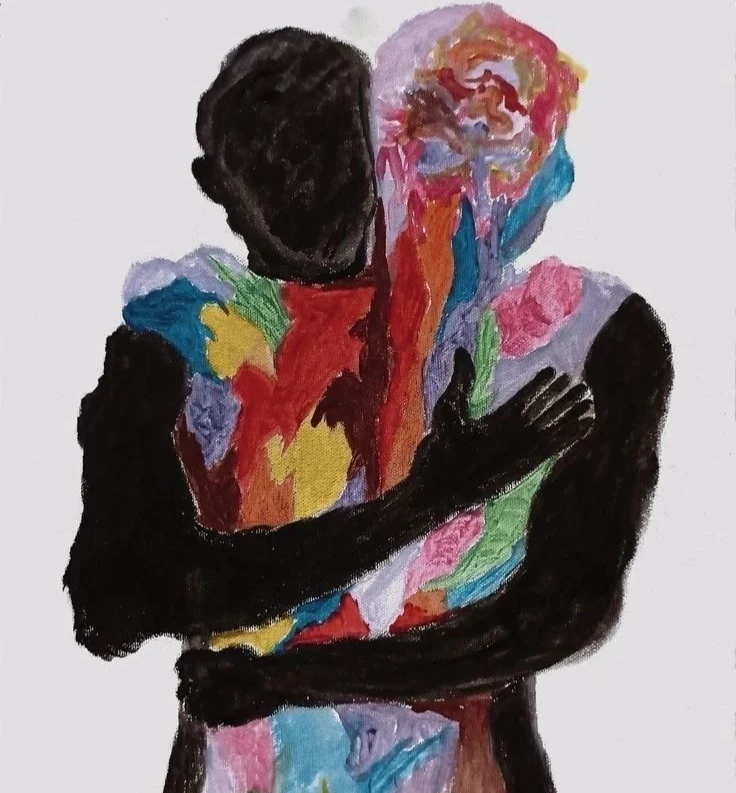 Ilustración de un abrazo, representando el acompañamiento terapéutico